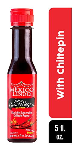Image of Mexico Lindo Picante Negra Xxxtra Hot Sauce | Scoville Unit Level 80,000 | Sugar Free | 5 Fl Oz Bottles (Pack of 12)