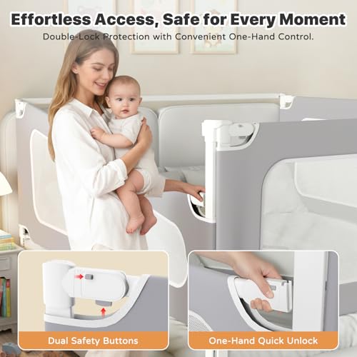 Image of MagicFox 3 Piece Twin Size Bed Rail for Toddlers, Upgraded Height Adjustable Baby Bed Rail Guard, Thickened Child Safety Bed Rails for Twin Size Beds (74.8 inchx74.8 inchx39 inch Gray)