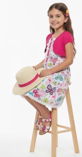 Image of ToBeInStyle Girls Two Piece Short Sleeve Dress and Matching Bolero Crop Cardigan Assorted Prints Cotton Blend Summer Outfit