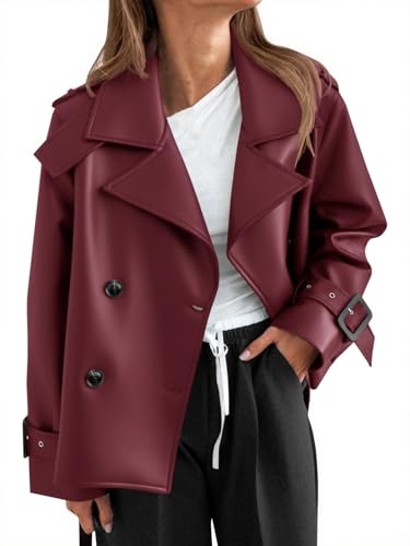 Yousify Womens Textured Faux Leather Jackets Oversized Button Down Motorcycle Clothes Casual Fall Trendy Coat Outerwear