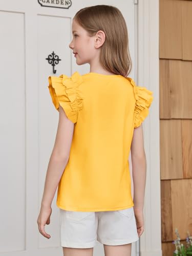 Image of Haloumoning Girls T Shirts Double Layer Ruffle Short Sleeve Kids Summer Crewneck Tunic Tee Tops 5-14 Years