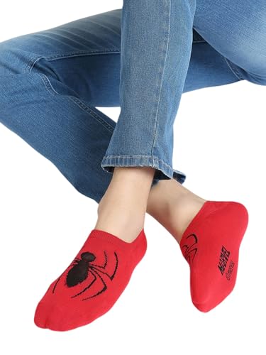 Image of BALENZIA SocksXpress Marvel The Amazing Spider-Man Sneaker socks for Men (Pack of 2 Pairs)(Free Size) Red,Blue| Made with Cotton & Nylon