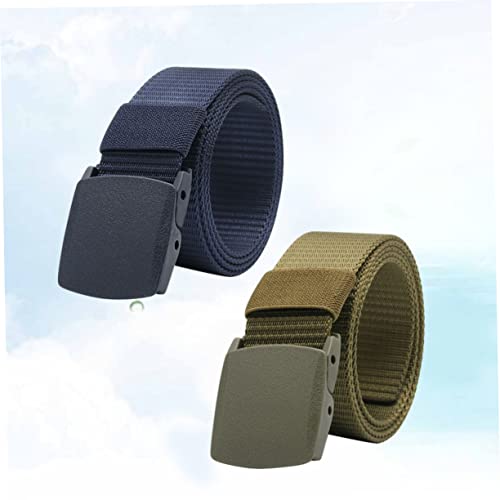 2pcs Men Canvas Waist Belt Outdoor Casual Belt Plastic Buckle Adjustable Webbing Tactical Waistband3