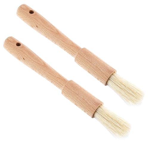 Pastry Brush, 2PCS Wooden Basting Brush with Wooden Handle Flat and Round Heads Oil Sauce Butter Kitchen Tool (Round handle brush)
