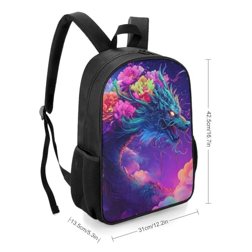 Dragon with Flowers Moon Night Travel Backpack Casual Daypack Shoulder Bag with Adjustable Shoulder Straps for Hiking2