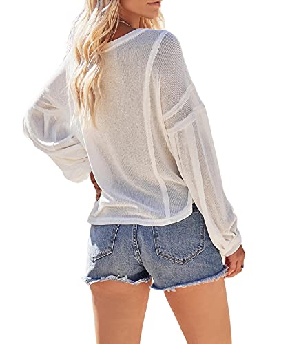 Image of Sexyshine Women's Sexy Off Shoulder Oversized Long Lantern Sleeve V Neck Knit Top Pullover Sweaters with Pocket