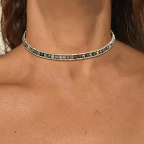 Turquoise Beaded Necklace, Natural Green Turquoise Choker for Women, Adjustable Turquoise Necklace for Western Jewelry, Boho Western Choker Necklace Gift for Her2