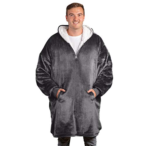 trekki Oversized Fleece Wearable Blanket Hoodie — Dark Grey