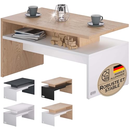 Casaria® Table Basse Blanche Chêne Moderne - Table De Salon Rectangulaire avec Surfaces...