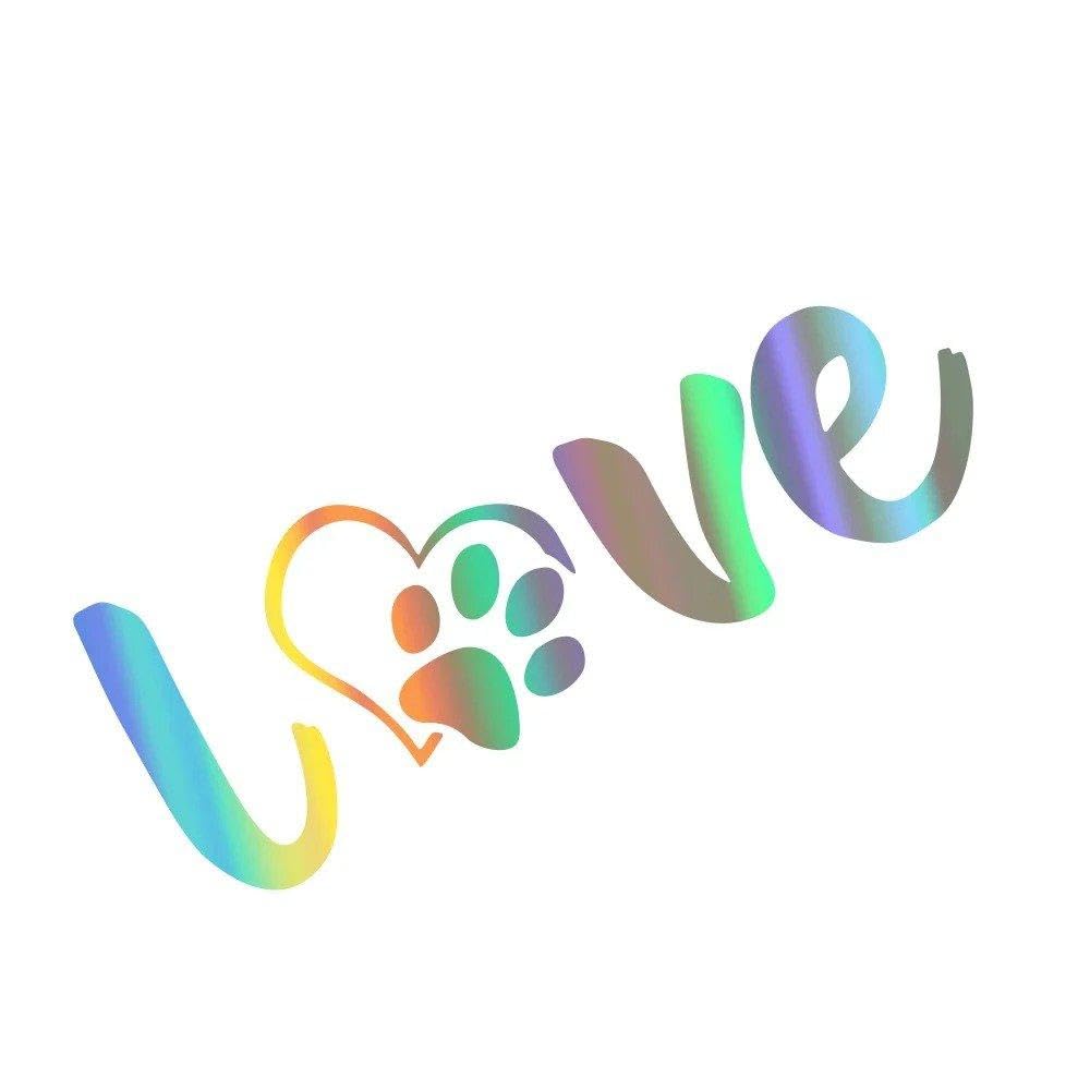 Paw Love Dog Footprint Graphic Car Sticker Auto Body Decoration Vinyl Decal Accessories for Car Truck Off-Road SUV Van(Colorful Laser)