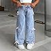 Girls Y2k Baggy Wide Leg Zipper Denim Pants High Waisted Cute Bow with Pocket Fashion Casual Kids (Blue, 12-13 Years)