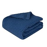 Organic Cotton Blue Baby Blanket - 100% Cotton Waffle Weave Toddler Blanket - Baby Nursery Blanket for Cribs, Strollers and Picnic - Extremely Soft and Luxurious Cotton Blanket - 36”x42” (Blue)
