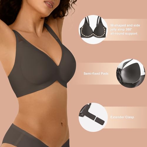 Wireless Jelly Bras for Women - Deep V No Underwire Bralette with Support - Seamless Comfortable Lightly Padded T-Shirt Bra
