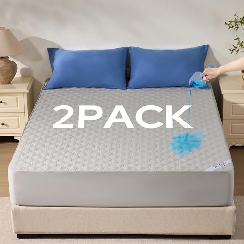 Image of BEDLORE 2 Pack Waterproof Mattress Protector,Queen Size Mattress Pad Noiseless with Deep Pocket Fitted for 6 inch-18 inch,Breathable Dirt Proof Bed Mattress Cover Washable for Home,Bedroom,Hotel(Light Gray)