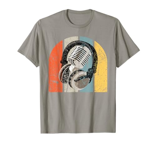 Retro Music Theme Vintage Headphones & Microphone Podcast T-Shirt