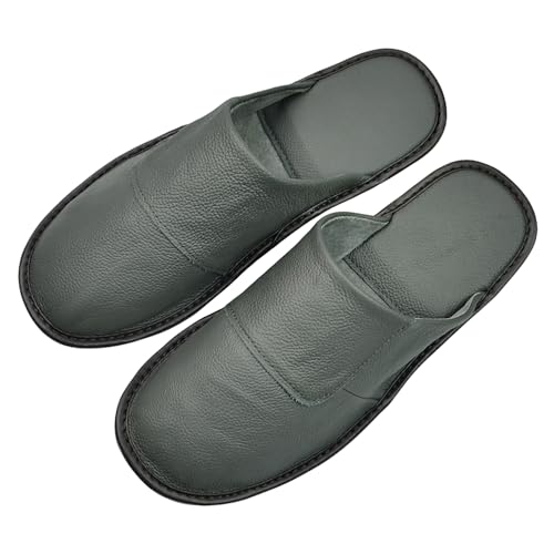 Image of Hwayslon Leather Slippers Men's Women's Leather Room Shoes Natural Cowhide Luxury Solid Color Unisex
