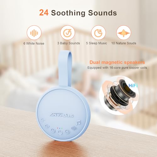 Image of White Noise Sound Machine for Sleeping Adults & Baby, Portable Noise Machine with 24 Soothing Sounds, Bluetooth 5.1, Battery Powered, 3 Timer Settings, Memory Function for Home, Office, Travel (Blue)