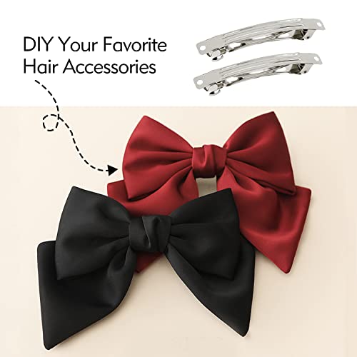 Cinaci 50 Pack 8cm/3 Inch Silver Blank DIY Metal French Barrettes Crafts Plain Base Snap Hair Clips for Bow Making Rectangle Hair Pin Clasps Ponytail Holder Accessories Bulk for Women Girls Thick Hair - Image 3