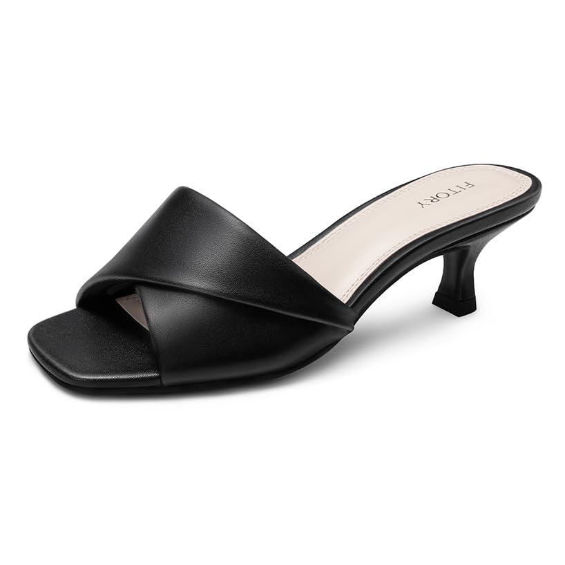 Image of FITORY Women's Cross Band Kitten Heel Sandals,Comfortable Square Open Toe,Dressy Low Heel Sandals Size 6-11