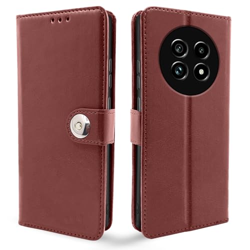 Image of Pikkme Flip Cover Leather Finish | Inside TPU with Card Pockets | Wallet Stand and Shock Proof | Complete Protection Button Flip Case for Realme 13 Pro 5G / Realme 13 Pro Plus 5G (Brown)