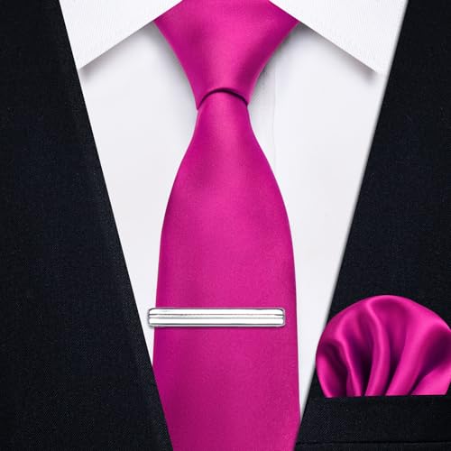 Image of YourTies Skinny Ties for Men Satin 2.4 inch Slim Necktie with Pocket Square Tie Clip Set Solid Color Wedding Party Business