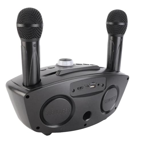 Akozon AKOZON7V9r Karaoke-System mit 2 Mikrofonen (Schwarz)