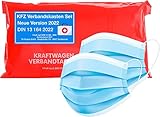 3x Auto Verbandskasten - Neue Norm 2023 für Tüv geprüft - zertifiziert DIN 13164 - STVO & 2x Maske Erste Hilfe KFZ Verbandstasche Kit First Aid (3x)