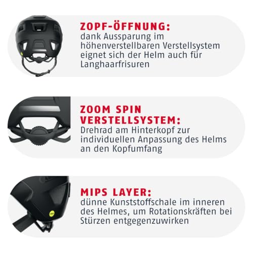 ABUS Unisex Fahrradhelm, Schwarz (Velvet Black), M (54-58 cm) – Ansicht 4