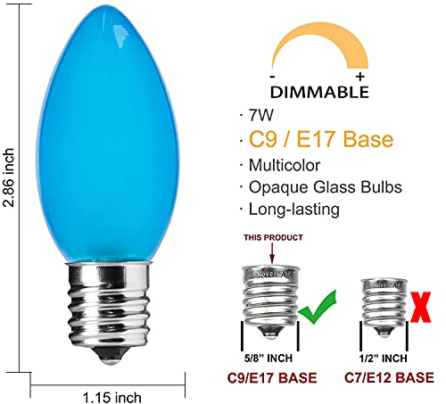 Goothy 25 Pack C9 Multicolor Christmas Replacement Light Bulbs, C9 Vintage Ceramic Christmas Incandescent Bulbs For Outdoor String Lights, E17 Intermediate Base Bulbs, 7 Watt, 120 Volt- Multicolor #TOP1