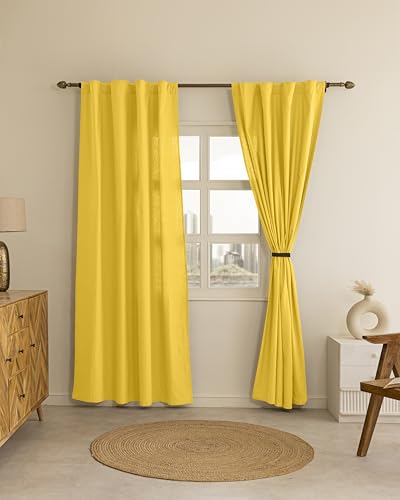 Image of THE LINEN COMPANY Solid Curtains 6.5 Feet Long, Cotton Duck Canvas Curtains, 6.5ft Set of 2, Lemon