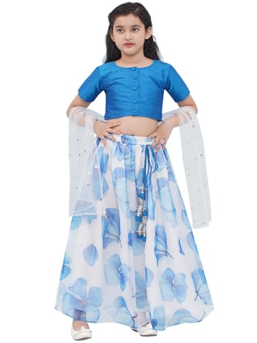 Image of AJ DEZINES Kids Ethnic Wear Silk Blend Organza Floral Printed Lehenga Choli for Girls With Dupatta