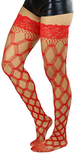 Image of ToBeInStyle Women's Multi-Strand Large Diamond Fence Net Thigh High Stockings