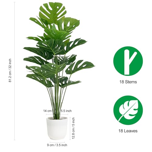 SAJANDAS Set of 2 Artificial Monstera Deliciosa Plants in Pots, Fake Tropical Trees with Greenery Leaves Stems, 32 Inch Faux Swiss Cheese Floor Plants for Home Porch, Garden, Office, Store Decor - Image 4