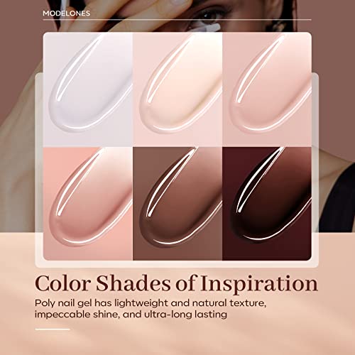 modelones Gel de unhas de poliéster, 6 cores de tons de pele nude, rosa, neutro, marrom, conjunto de