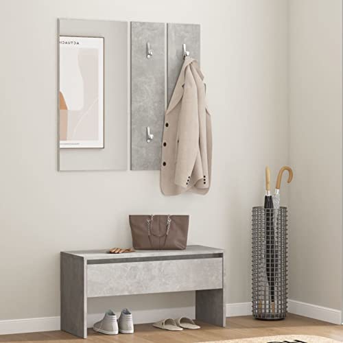 Homgoday Möbel-Set für Flur, Grau, Beton, aus mehrschichtigem Holz, Gartenbank, Bank für Balkon, Terrasse & Garten