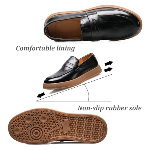 Men's Leather Printed Penny Loafers Classic Luxury Round Toe Leather Shoe Business Slip-on Lug Sole Dress Shoes for Formal Wedding Work3