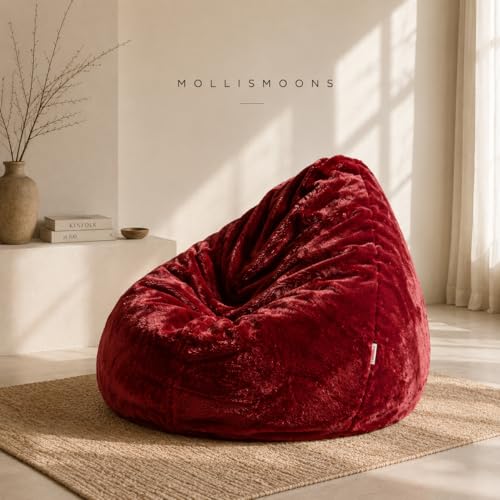 Image of Mollismoons Limited Edition Luxury Faux Fur Bean Bag XXXXL 50 Inch Single Seater, Super Soft with Durable Matte Base, Bean Bag Chair Cover Without Beans (Cherry Maroon Dark)