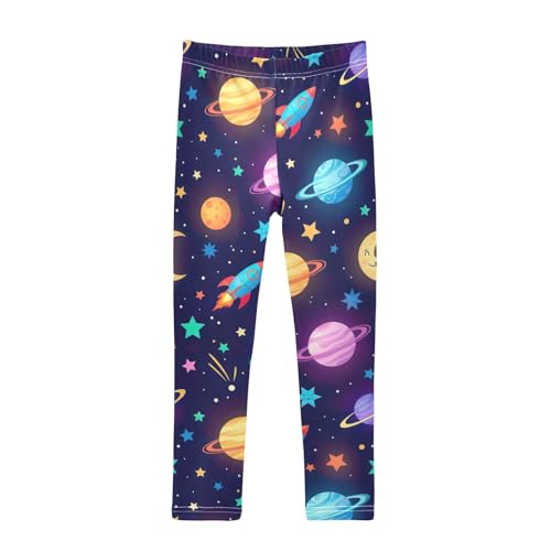 GAIGEO Little Big Girls Leggings Colorful Space Planets Yoga Leggings Pants Dance Tights Trousers Fashion Stretch Pants, 9-10 Years