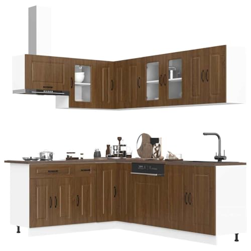 vidaXL Kalmar Kitchen Furniture Set, 11 Pieces, Brown Oak in Particle Board - Image 3