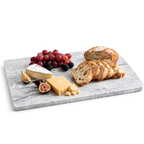 Diflart Natural Marble Stone Cutting Board for Kitchen, 16x20 Inch, Gray with White Veins, Marble Slab Pastry Board Large with Non Slip Feets for Baking, Cheese, Charcuterie, Pack of 1 Pcs