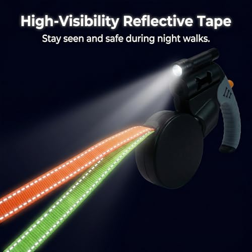 Einziehbare Rollleine 3m, Hundeleine Für Kleine & Mittelgroße Hunde, Doppelleine für 2 Hunde Mit Taschenlampe, Kotbeutelspender, Reflektierende Leine, 360° Anti-Verhedderung