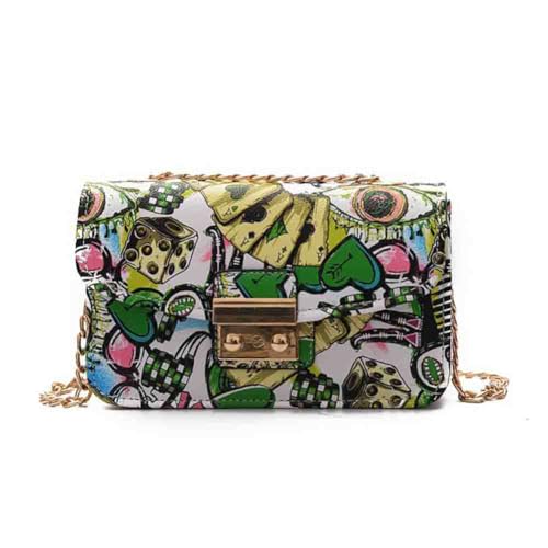 Women’s Fashion Printed Shoulder Bag, PU Leather Graffiti Square Tote Purse, Ladies Vintage Painted Pattern Crossbody Bag