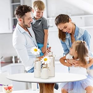 3pcs ceramic vases rustic decorative flower vases set for modern farmhouse decoration living room centerpieces and events table bookshelf mantel and entryway decor white  urban country home decor