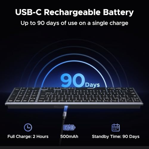 UGREEN Wireless Keyboard, Bluetooth Keyboard with UK Layout, Mini and Rechargeable Ergonomic Keyboard, BT5.4 &2.4GHz Dual Modes, Connect 3 Devices, for ipad/PC/Tablet, Windows/macOS/Android/Linux,etc. - Image 5