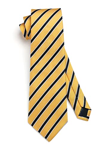 Image of HISDERN Mens Ties Set Stripe Plaid Ties for Men and Pocket Square Cufflinks Formal Silk Necktie Wedding Business