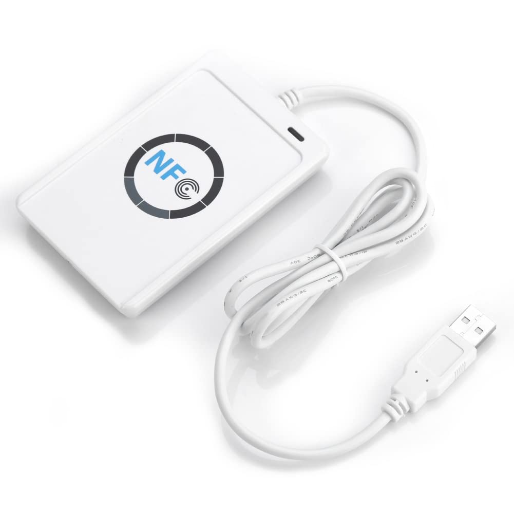 Jadeshay 10 Juegos de lectores NFC RFID, ACR122U Lector de Tarjetas IC sin Contacto Escritor de Tarjetas Inteligentes Etiqueta de Tarjeta Clave con Cable, CD