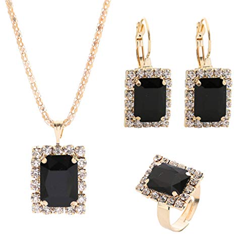 WEILYDF 4 Pieces Jewelry Set Noble Glamour Square Crystal Necklace Matching Stud Earrings Rings Wedding Party Stylish Jewelry Gifts WEILYDF 4 Pieces Jewelry Set Noble Glamour Square Crystal Necklace Matching Stud Earrings Rings Wedding Party Stylish Jewelry Gifts