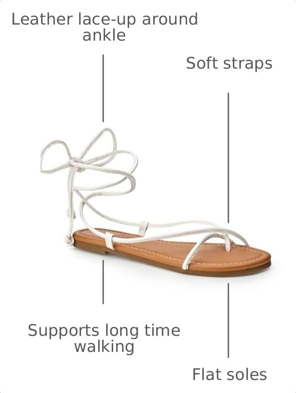 Image of SANDALUP Sandals Women Sandals For Women Lace Up Strappy Tie Up Gladiator Open Toe Flat Sandals Ankle Wrap Summer Comfortable Casual Dressy Beach Vacation Walking Cute Shoes
