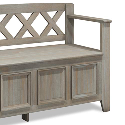 Simpli Home Amherst SOLID WOOD 48 inch Wide Entryway Storage Bench with Safety Hinge, Multifunctional, Transitional, in Distressed Grey