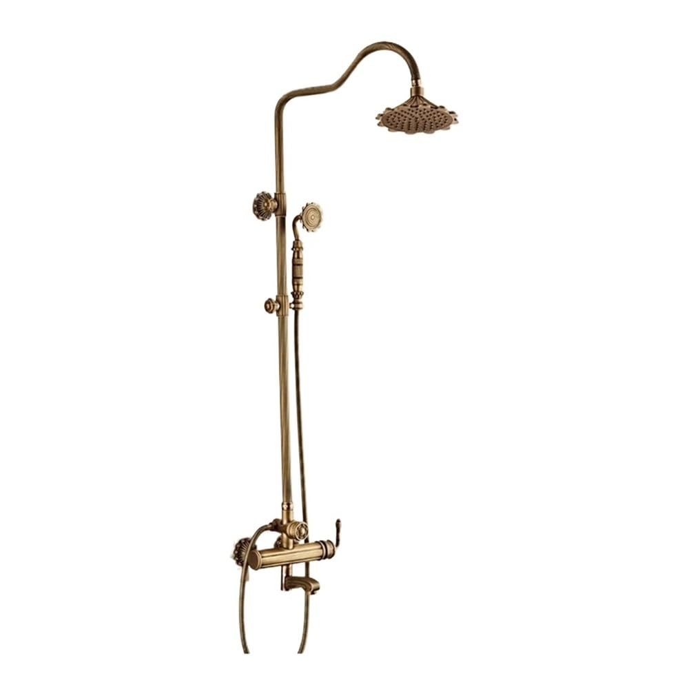Antique Brass Rainfall Shower Set Faucet + Tub Mixer Tap + Handheld Shower Wall Mounted XT336